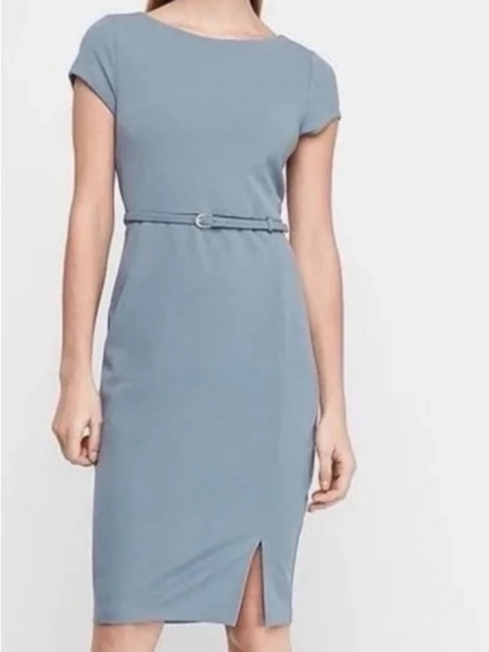 Express Light Blue Midi Sheath Dress with Belt
